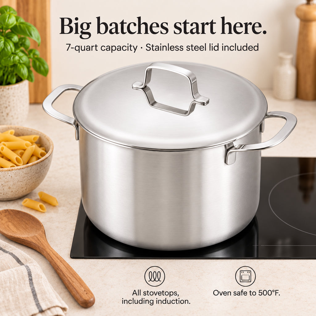 5-Ply Stainless Stock Pot with Lid, 7-Qt