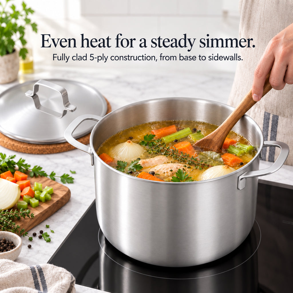 5-Ply Stainless Stock Pot with Lid, 7-Qt