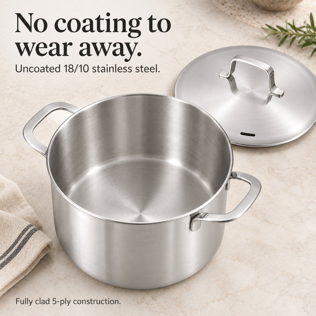 5-Ply Stainless Stock Pot with Lid, 7-Qt