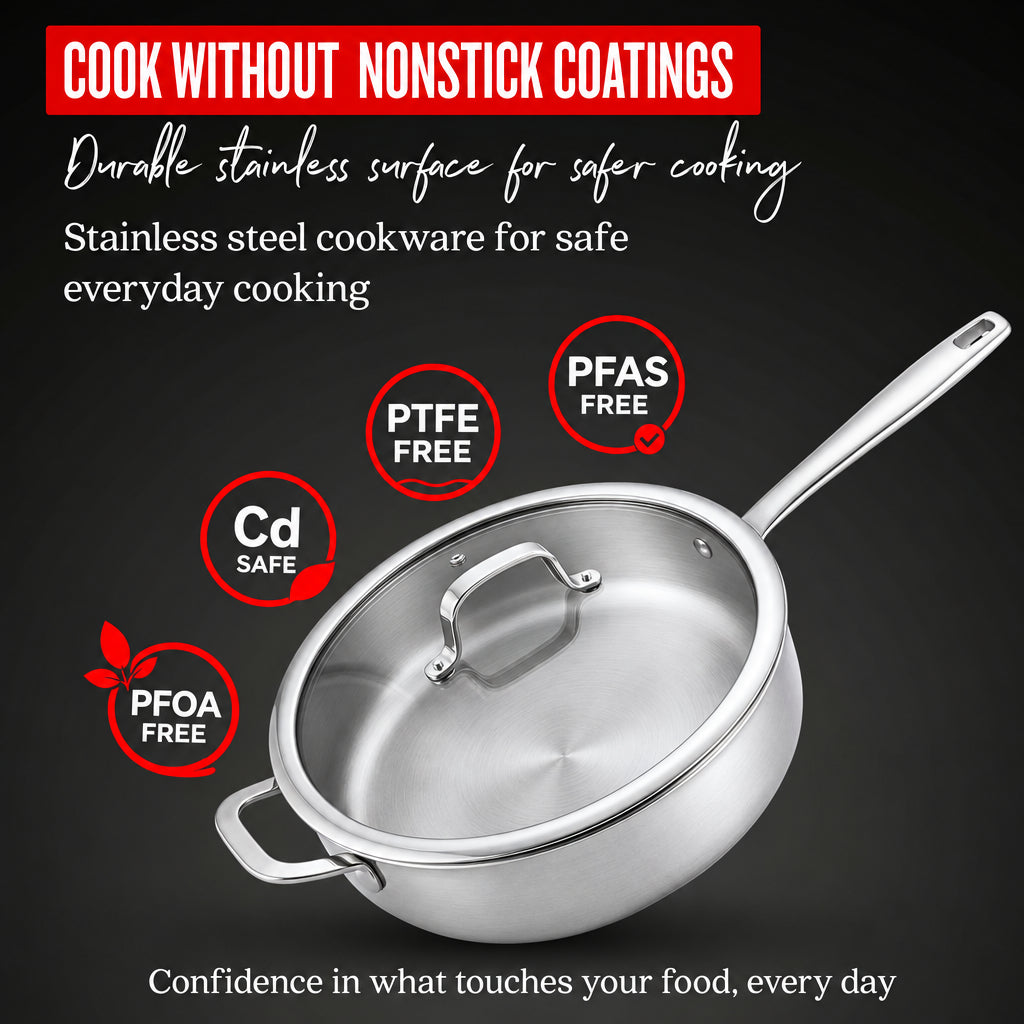 5-Ply Stainless Sauté Pan with Lid, 4-Qt